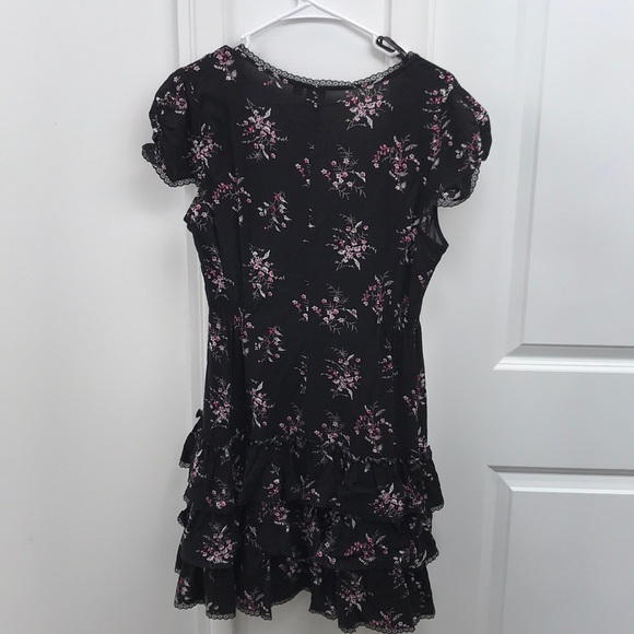 Black and Pink Floral Lace-Trimmed Dress - Picture 3 of 7